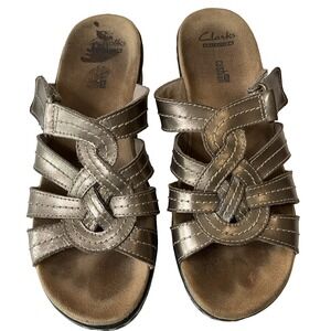 Clarks Lexi Dill Soft Cushion Leather Slide On Wedge Sandal Adjustable Strap 8.5